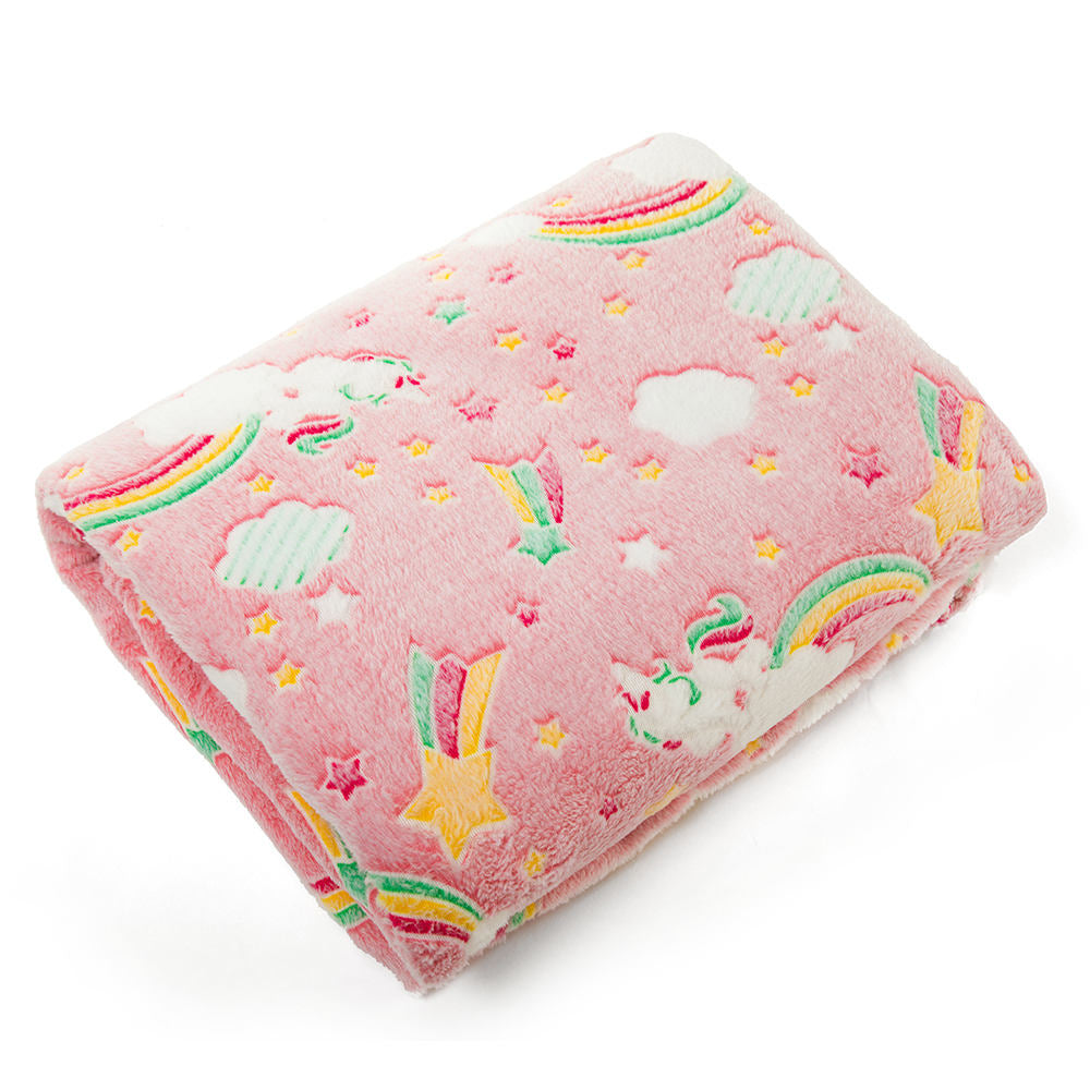 Couverture Plaid Phosphorescent Licorne Rose