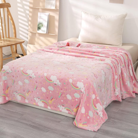 Couverture Plaid Phosphorescent Licorne Rose