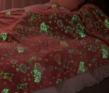 Pink Unicorn Glow-in-the-Dark Throw Blanket