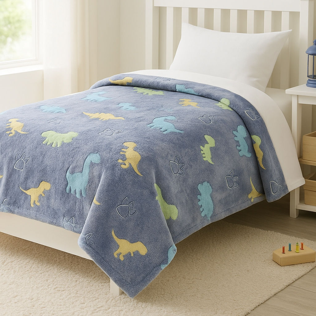 Couverture Plaid Phosphorescent Dinosaure Bleu