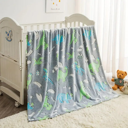 Glow-in-the-Dark Dinosaur Blanket - Grey