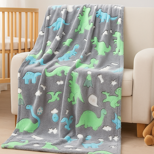 Couverture Plaid Phosphorescent Dinosaure Gris