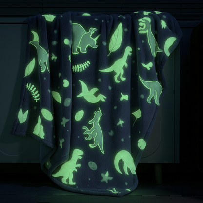 Glow-in-the-Dark Dinosaur Blanket - Grey