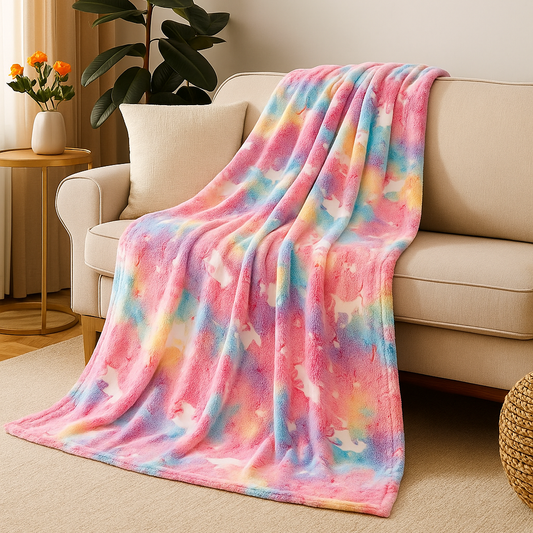 Couverture Plaid Phosphorescent Licorne Arc-en-Ciel