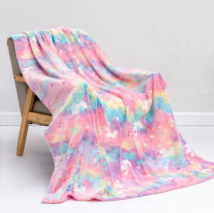 Glow-in-the-Dark Unicorn Rainbow Throw Blanket