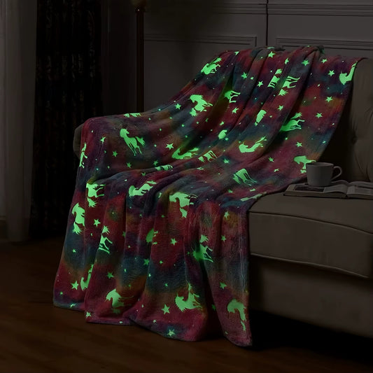 Couverture Plaid Phosphorescent Licorne Arc-en-Ciel