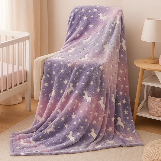 Couverture Plaid Phosphorescent Licorne Violette