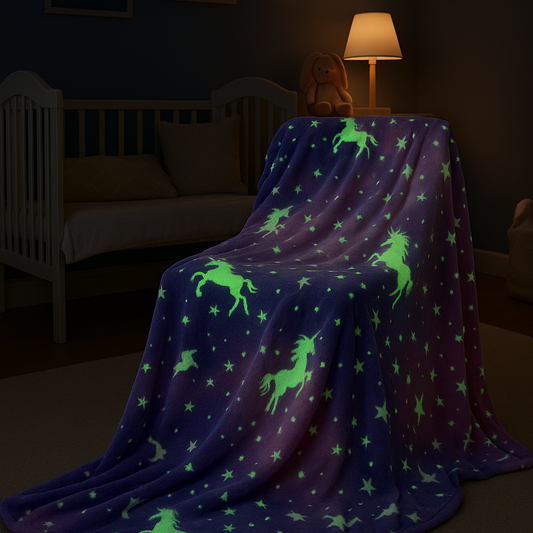 Couverture Plaid Phosphorescent Licorne Violette