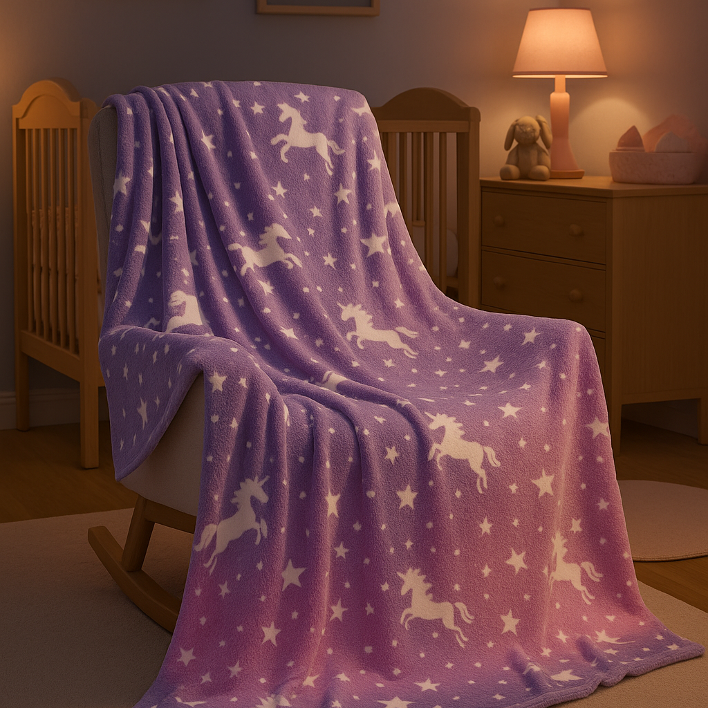 Couverture Plaid Phosphorescent Licorne Violette