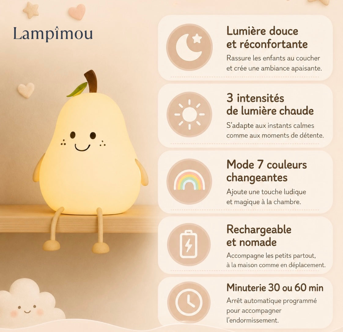 Avantages de la veilleuse Poire pour bébé et enfant Lampimou