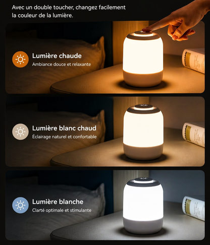 lampe veilleuse tactile rechargeable lampimou dotée de 3 types de luminosité différentes et ajustables.