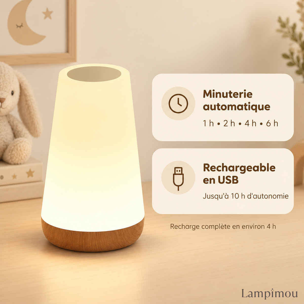 Lampe Veilleuse Tactile & Rechargeable + Télécommande