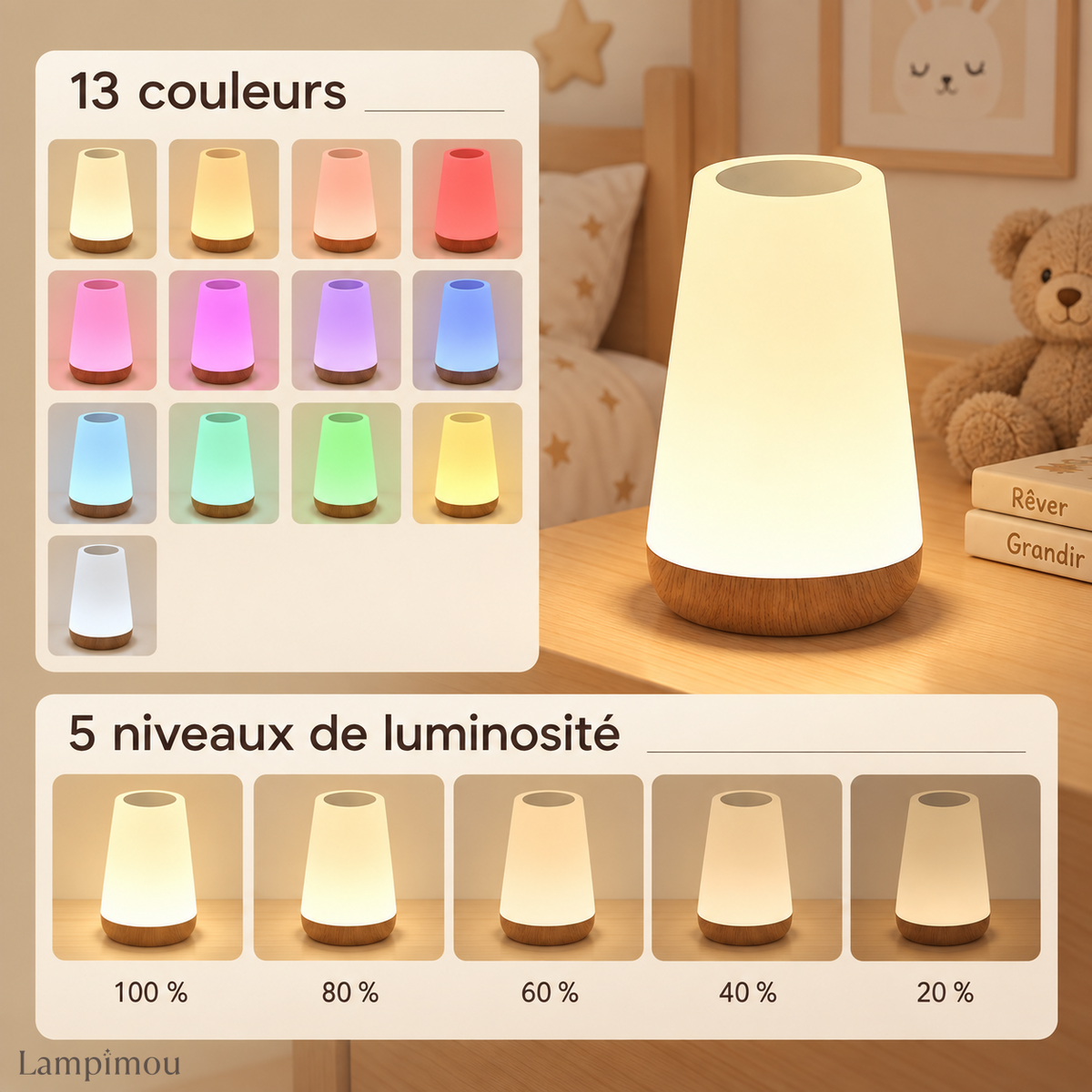 Lampe Veilleuse Tactile & Rechargeable + Télécommande