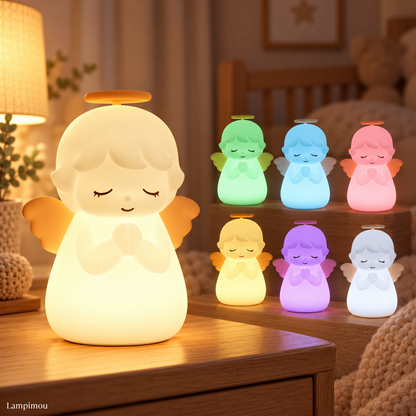 veilleuse ange multicolore dans chambre de bébé