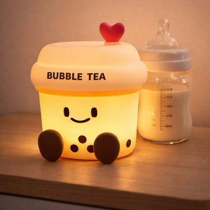 veilleuse pour bébé en forme de tasse bubble tea qui éclaire le biberon la nuit