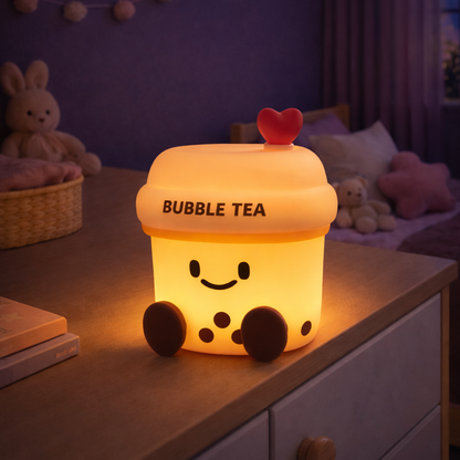 veilleuse pour bébé en forme de tasse bubble tea qui éclaire la chambre d'un enfant la nuit