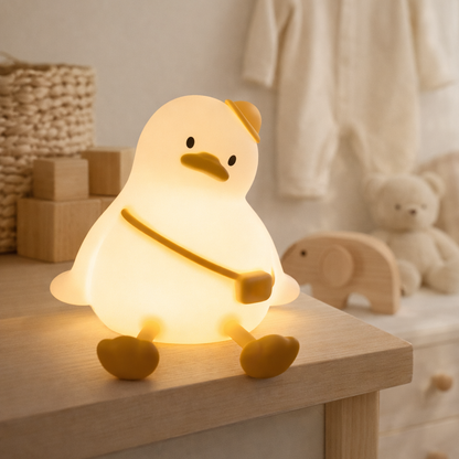 veilleuse bébé oie apaisante dans une chambre cosy beige